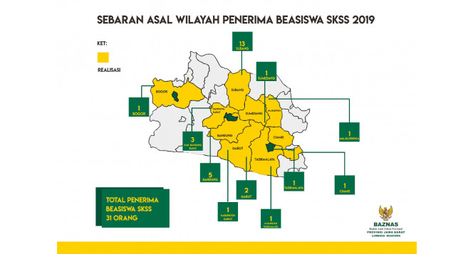 Sebaran Asal Wilayah Penerima Beasiswa SKSS 2019 Program Jabar Cerdas